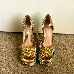 COPY - SHEIN Haute Metallic Floral Print Ankle Strap Platform Sandals